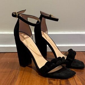 Stuart Weitzman Black Braided Suede Ankle-Strap Block Heels